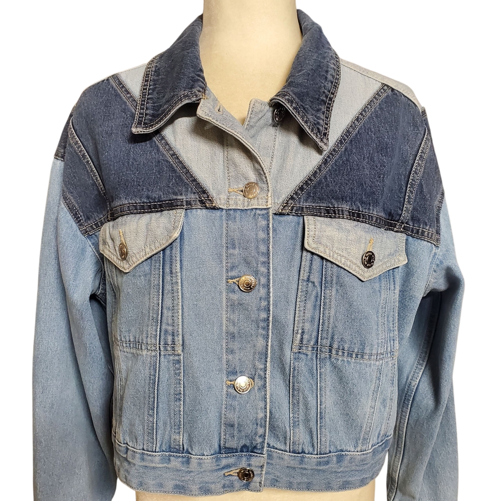 Wild Fable Jean Jacket Women's Size Medium Color Block Design Denim Trucker - Picture 2 of 9